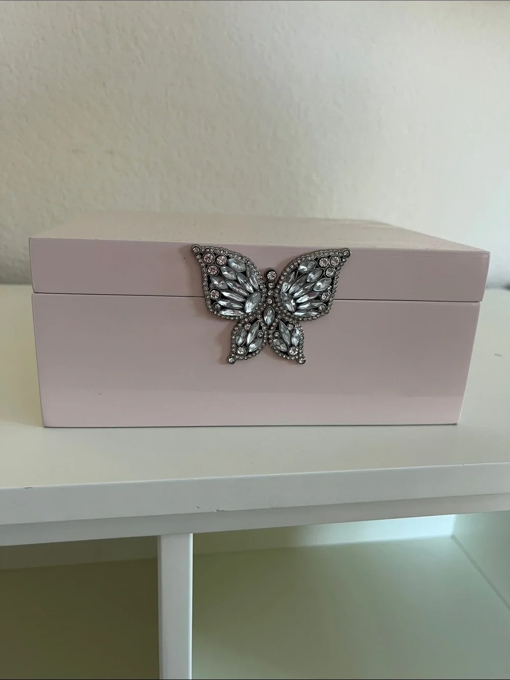 Pottery Barn Kids Light Pink Jewelry Box with Crystal Butterfly